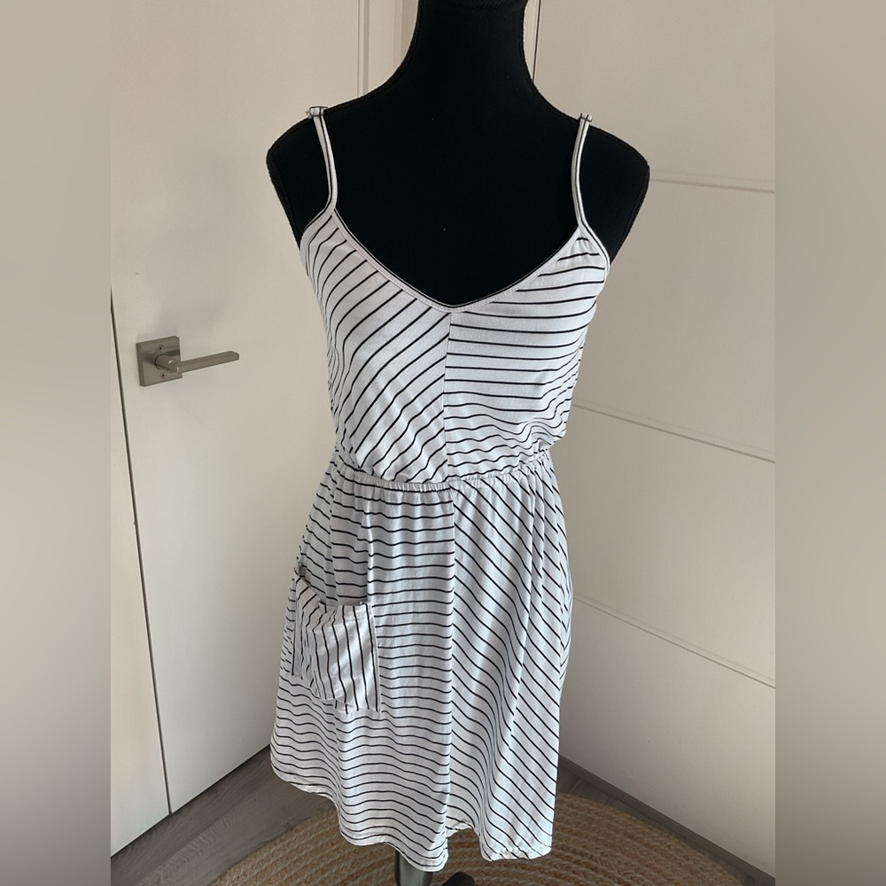 Volcom Black and White Spaghetti Strap Women’s Mini Striped Dress .